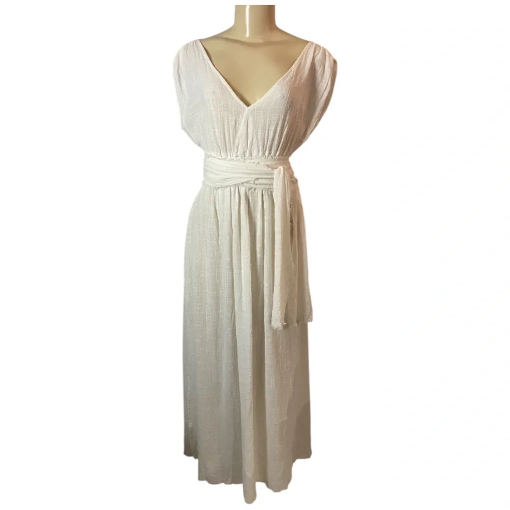 MAISON SAINT JULIEN Empire Long Resort Dress Off White Empire V Neck Gauze XS - Picture 2 of 10